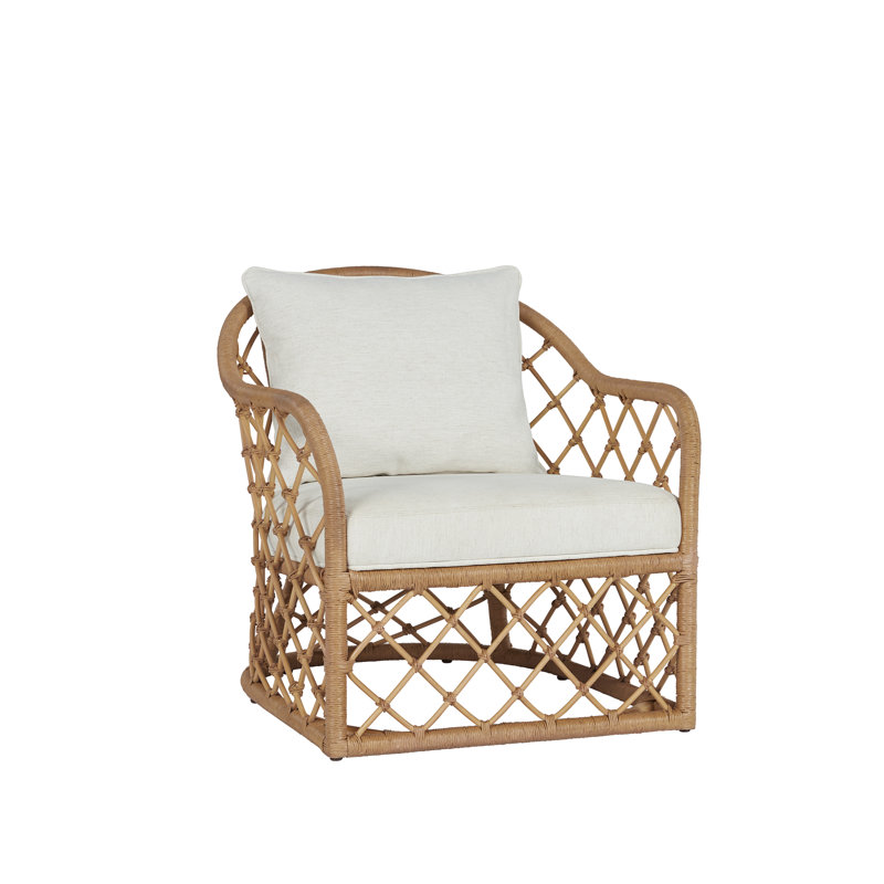 Natural Rattan Coastal Accent Chair with Cream Cushion