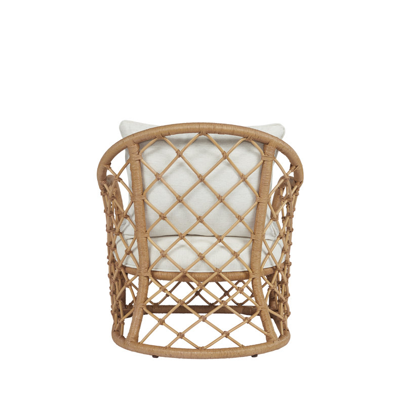 Natural Rattan Coastal Accent Chair with Cream Cushion