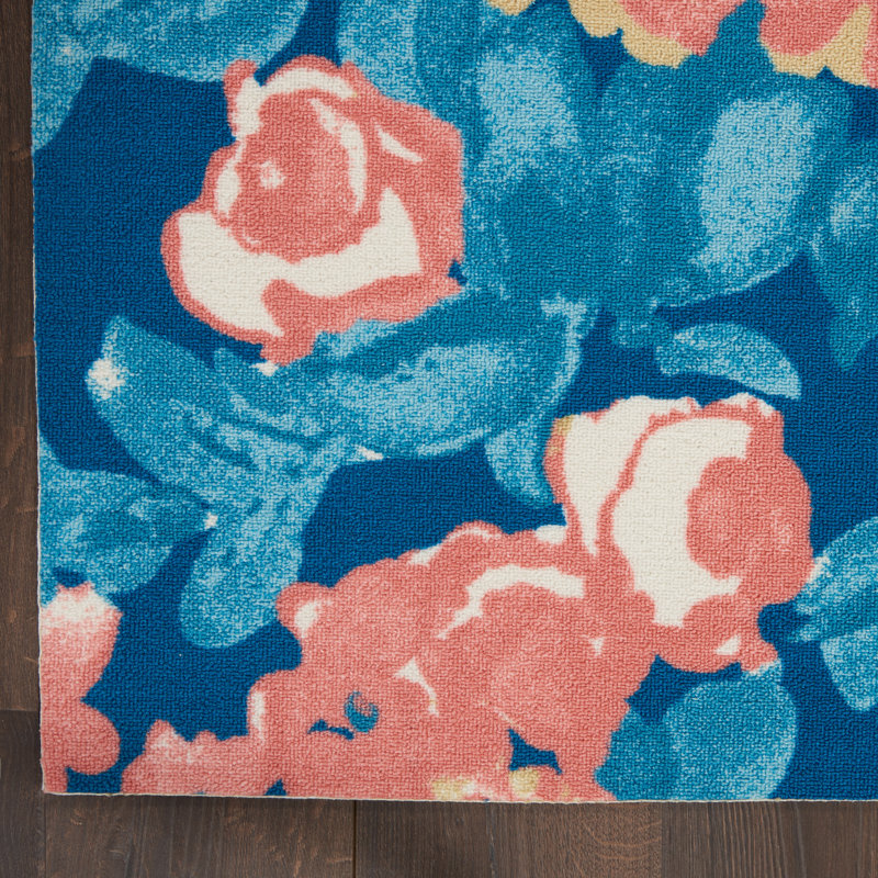 Botanical Bliss Blue Floral Synthetic 7'9" x 10'10" Outdoor Rug