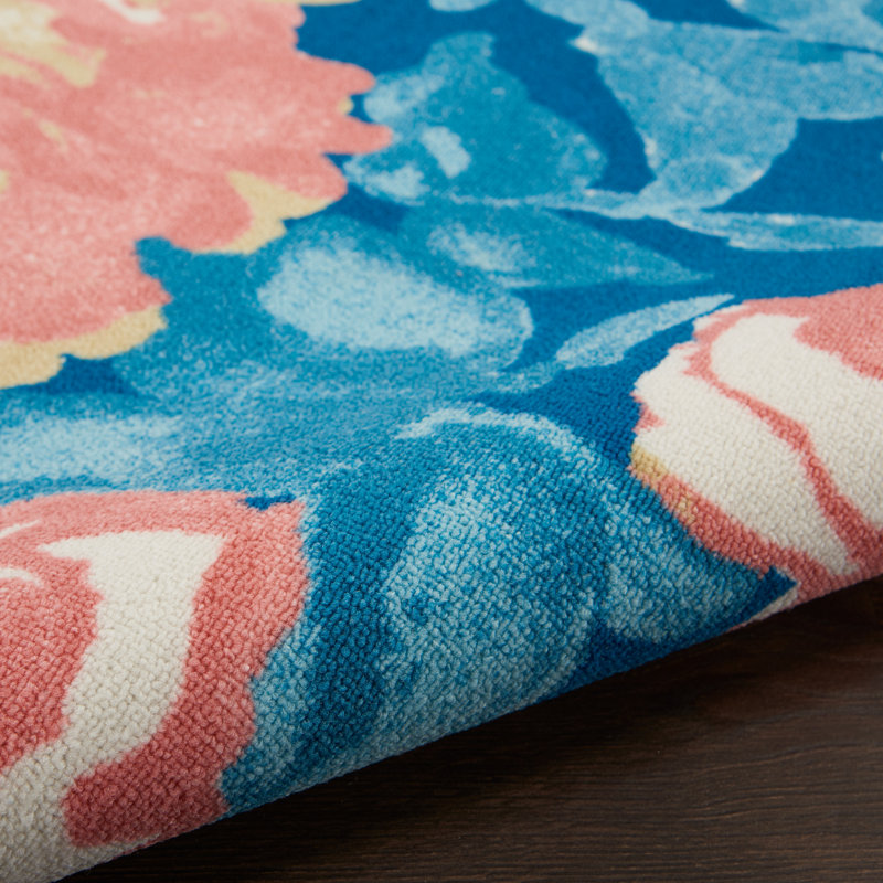 Botanical Bliss Blue Floral Synthetic 7'9" x 10'10" Outdoor Rug