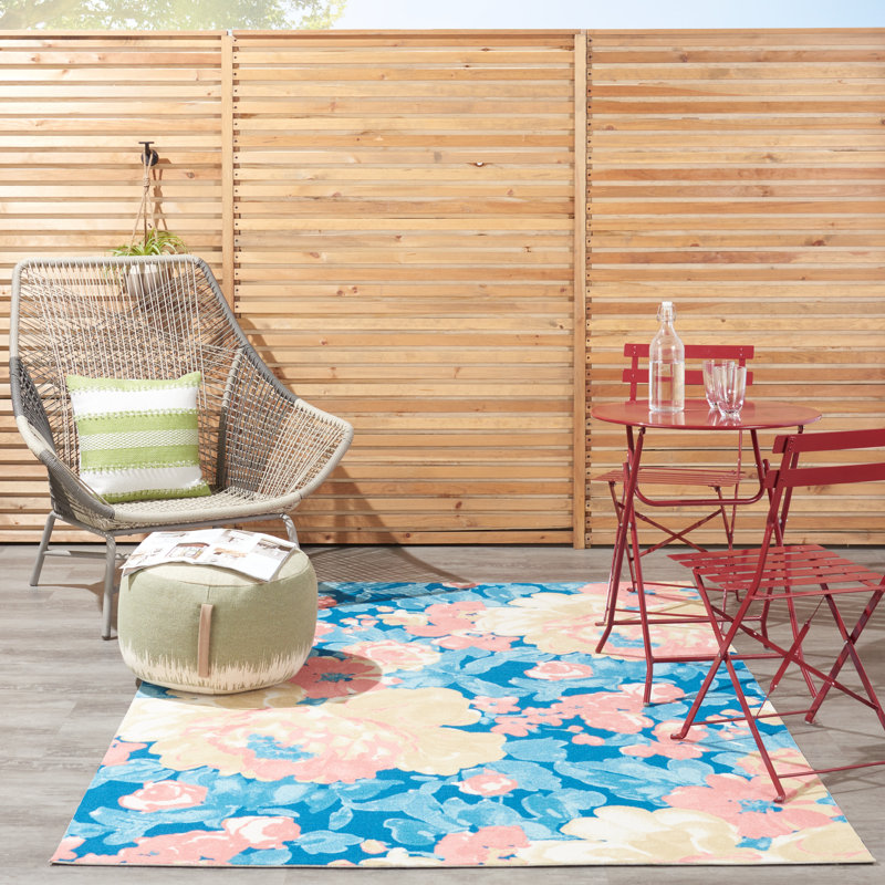 Botanical Bliss Blue Floral Synthetic 7'9" x 10'10" Outdoor Rug