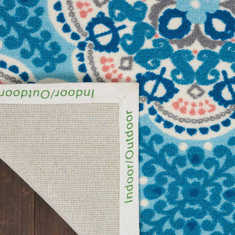 Boho Blue Floral Indoor/Outdoor Rectangular Area Rug, 5'3" x 7'5"