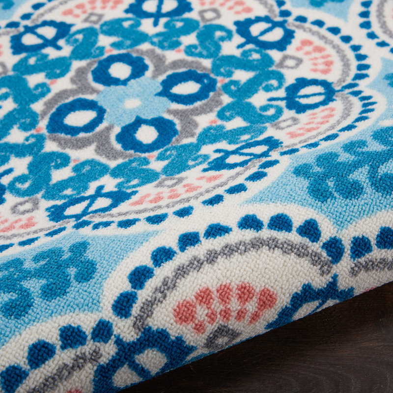 Boho Blue Floral Indoor/Outdoor Rectangular Area Rug, 5'3" x 7'5"