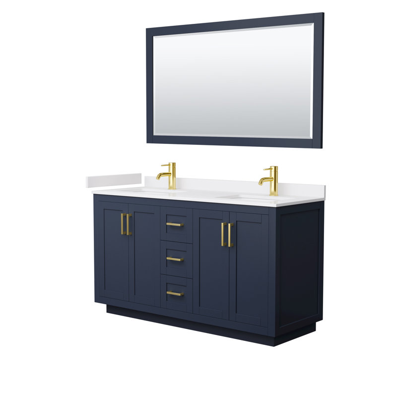 Miranda 60" Dark Blue Marble Double Vanity with Gold Trim