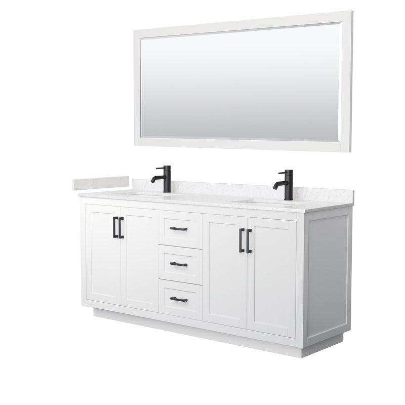 Miranda 72" White Double Vanity with Marble Top and Mirror