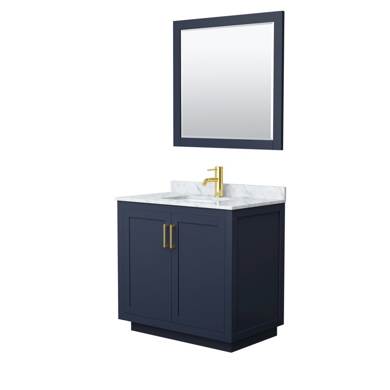 Miranda 36" Dark Blue Vanity with Marble Top and Gold Hardware