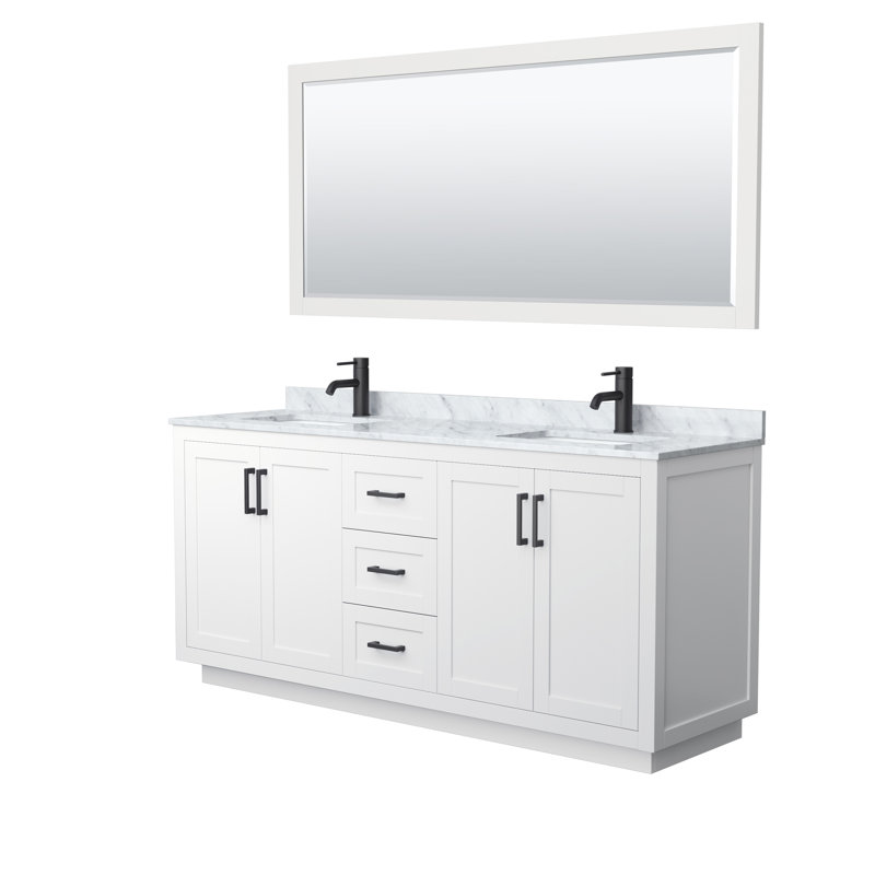 Miranda 72" White Double Vanity with Marble Top and Mirror