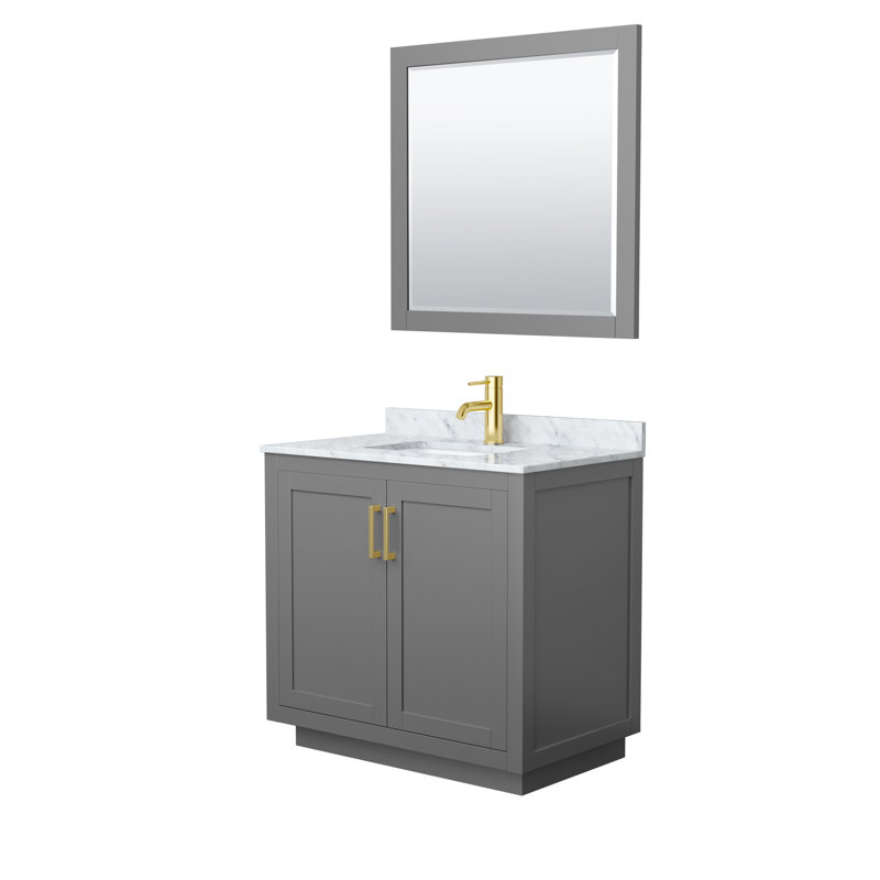 Miranda 36'' Dark Gray Single Freestanding Bathroom Vanity with White Marble Top