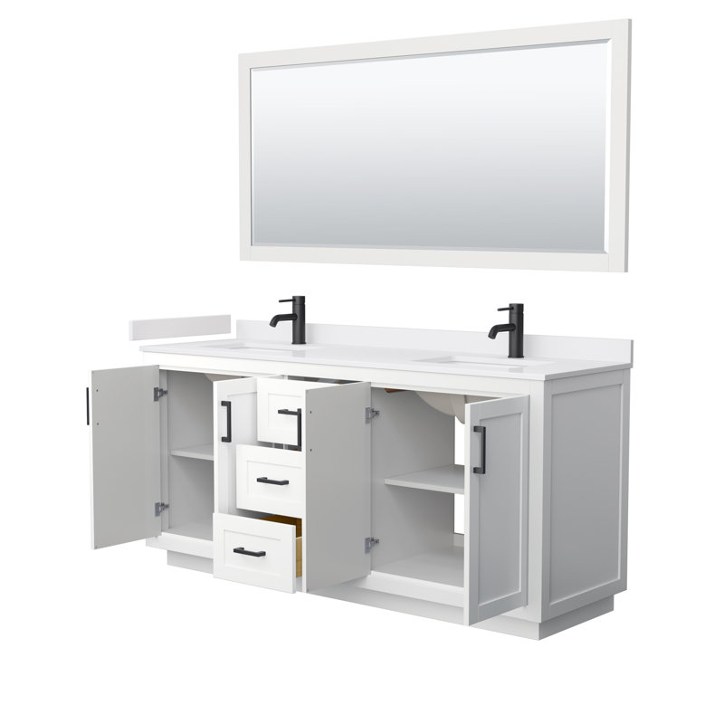 Miranda 72" White Double Bathroom Vanity with Cultured Marble Top