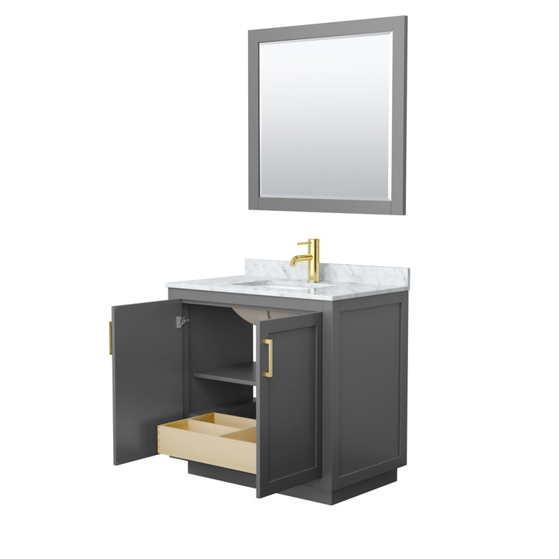 Miranda 36'' Dark Gray Single Freestanding Bathroom Vanity with White Marble Top