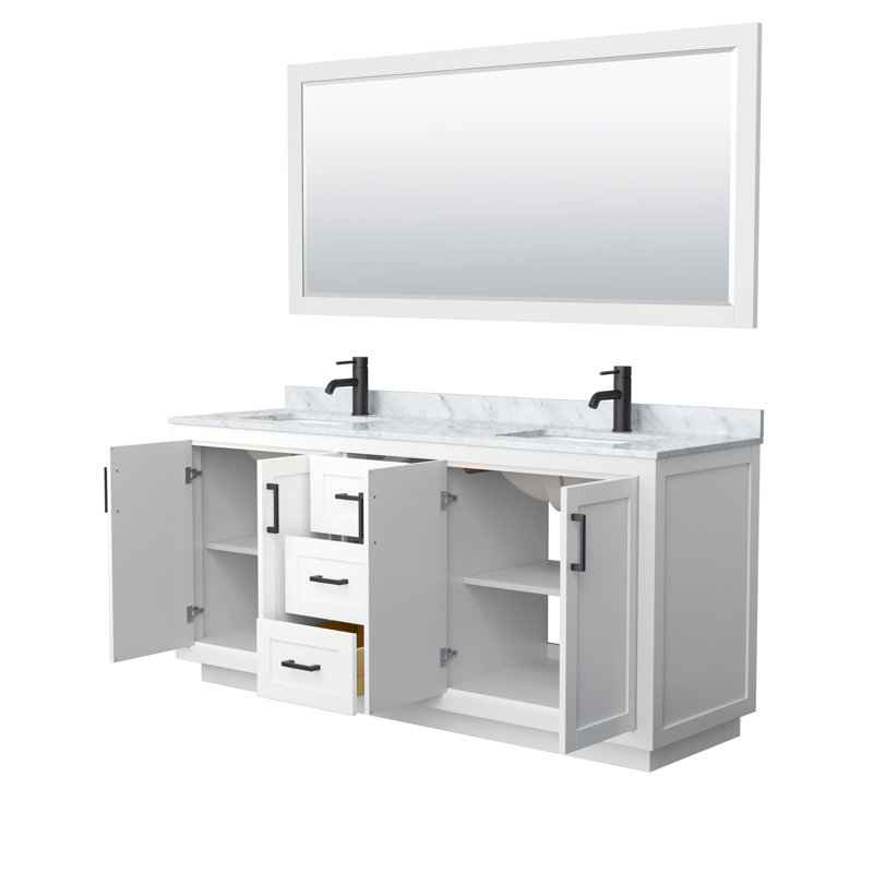 Miranda 72" White Double Vanity with Marble Top and Mirror