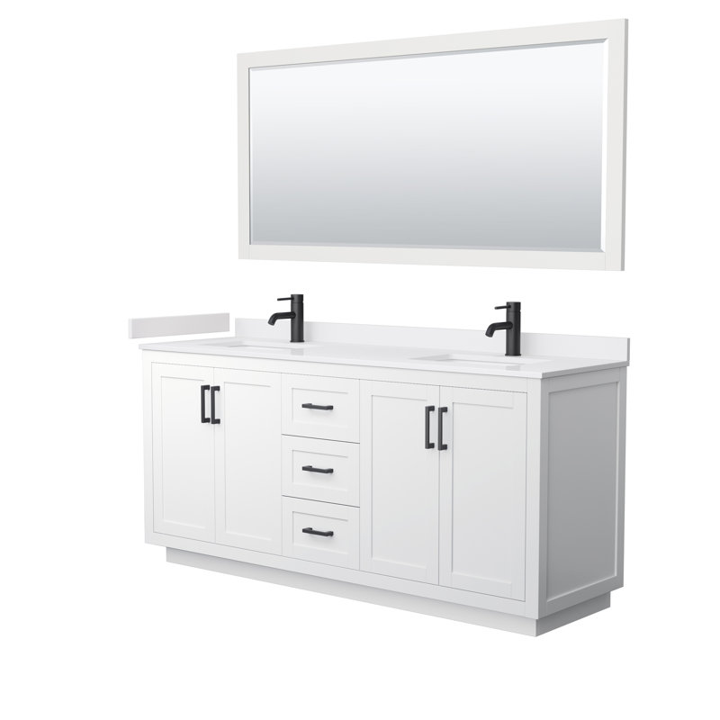 Miranda 72" White Double Bathroom Vanity with Cultured Marble Top