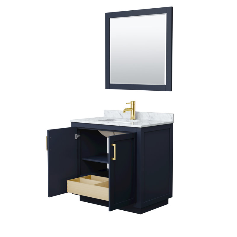 Miranda 36" Dark Blue Vanity with Marble Top and Gold Hardware