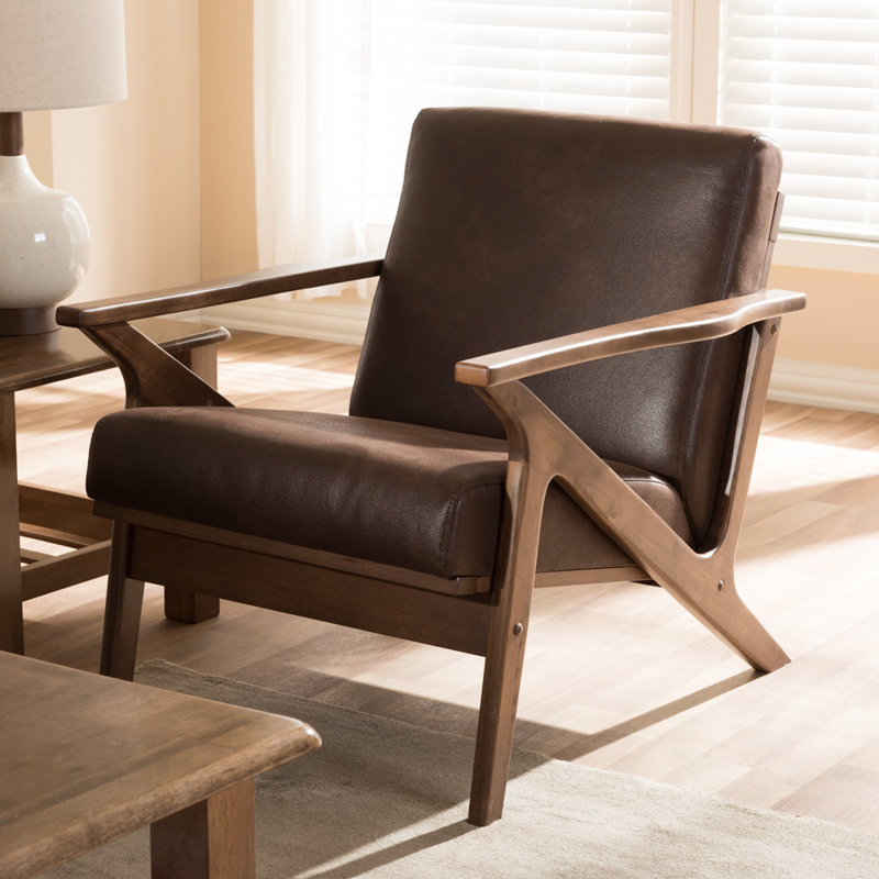 Bianca Vintage Walnut Wood & Distressed Brown Faux Leather Accent Chair