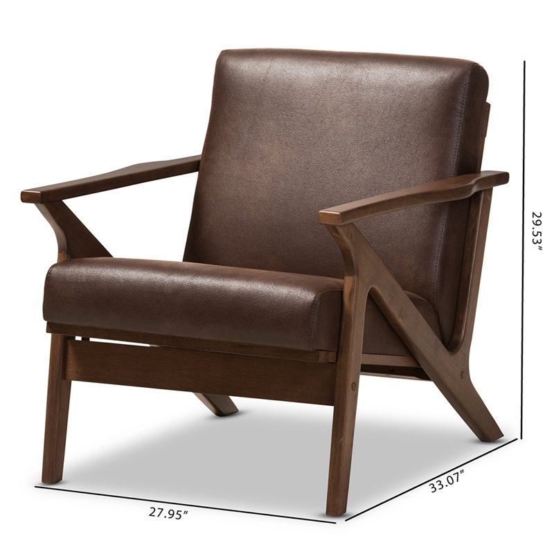 Bianca Vintage Walnut Wood & Distressed Brown Faux Leather Accent Chair