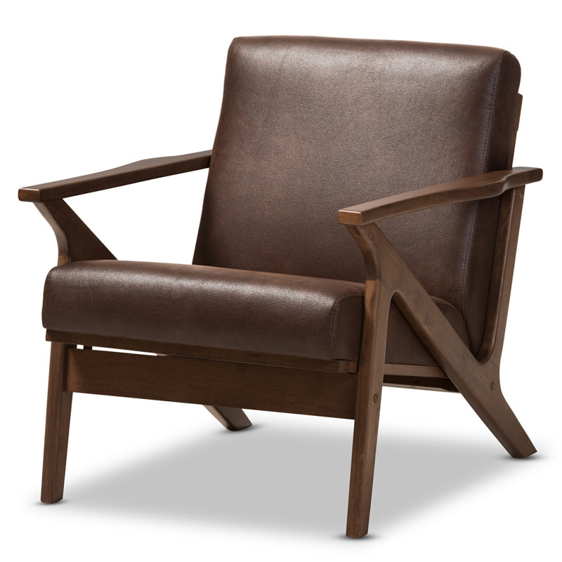 Bianca Vintage Walnut Wood & Distressed Brown Faux Leather Accent Chair