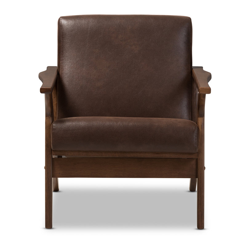 Bianca Vintage Walnut Wood & Distressed Brown Faux Leather Accent Chair