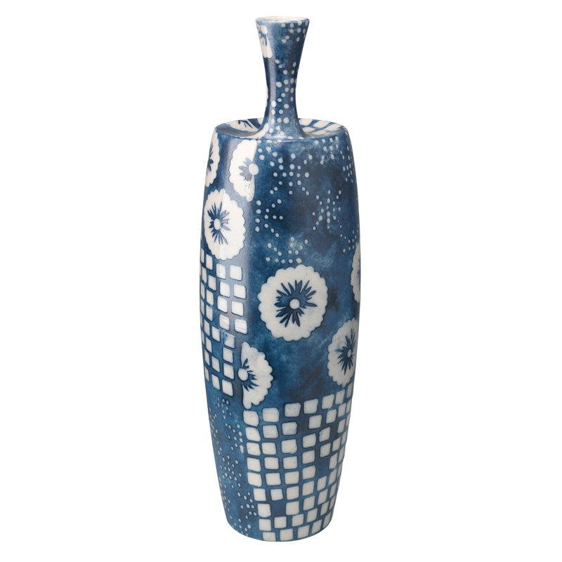 Indigo and White Ceramic Decorative Table Vases Set