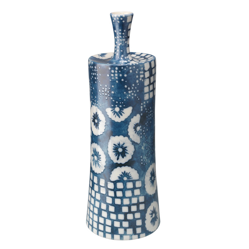 Indigo and White Ceramic Decorative Table Vases Set
