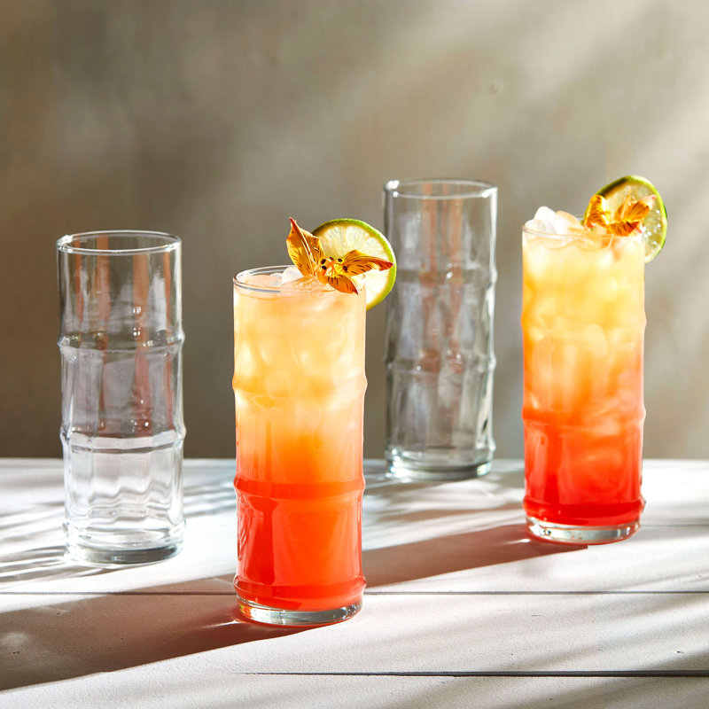 Libbey Tiki Bamboo 16 oz Clear Highball Glasses Set