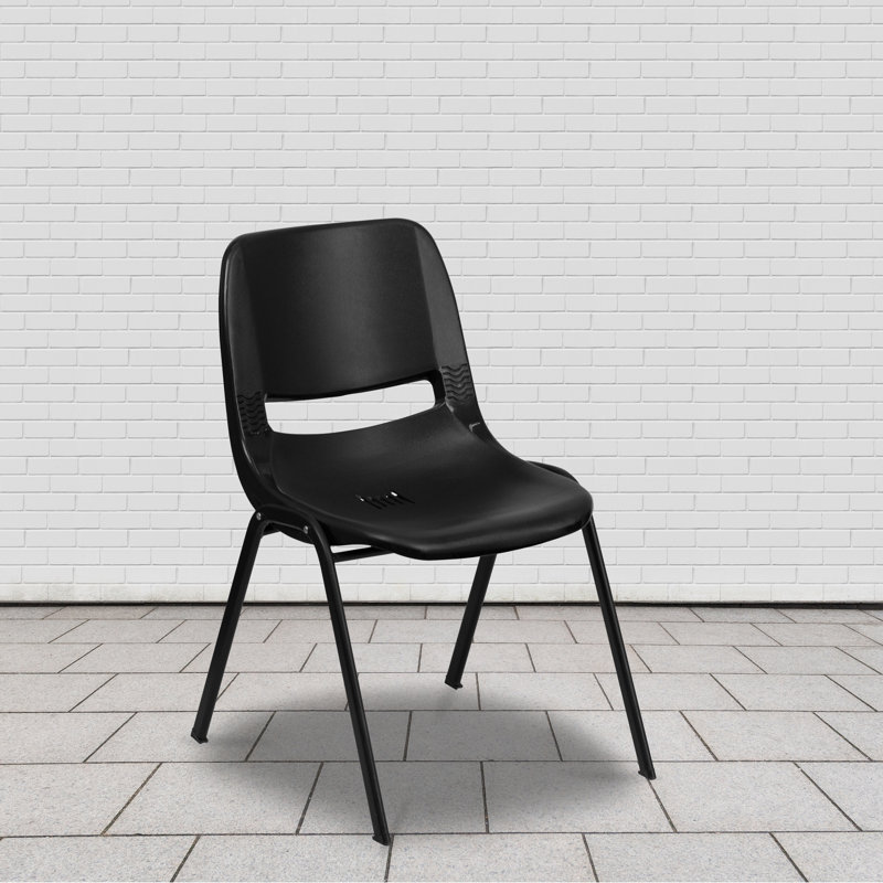 ErgoFlex Black Vinyl & Metal Mid-Back Stacking Chair - Pack of 5