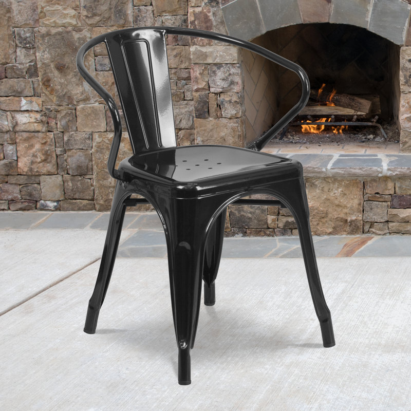Sleek Black Steel Stackable Indoor-Outdoor Dining Armchair