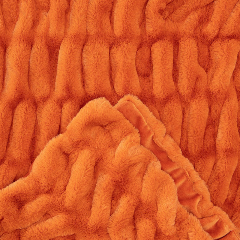 Orange Faux Fur Reversible Throw Blanket 50" x 65"