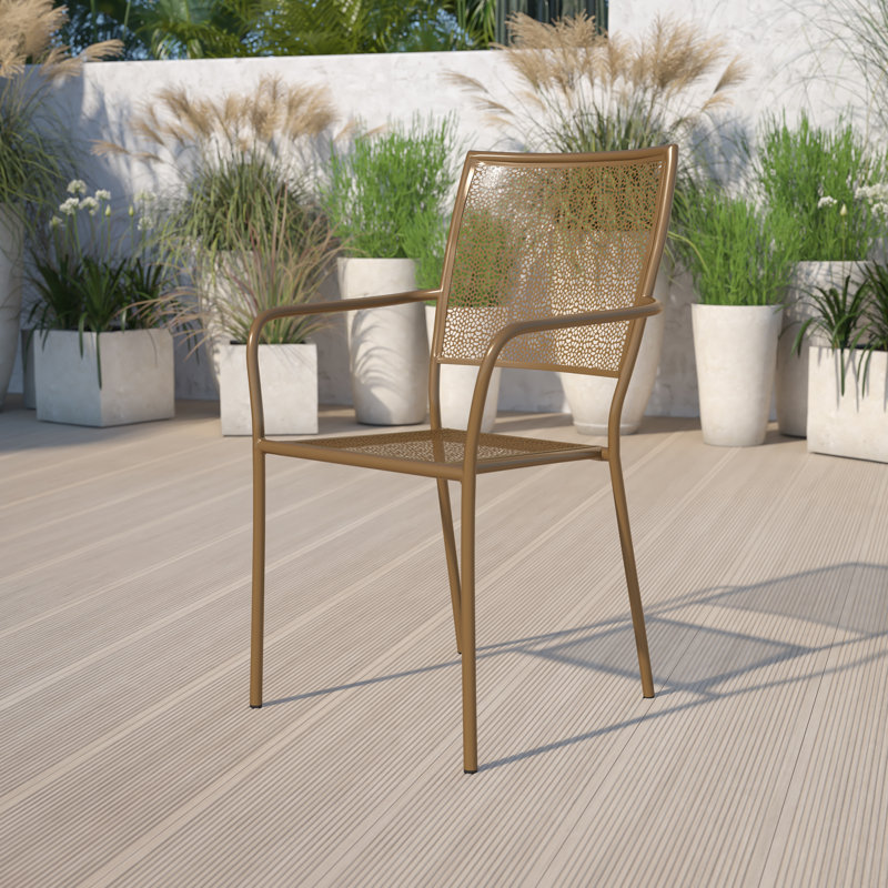 Gold Rain Flower Indoor-Outdoor Steel Stackable Patio Chair