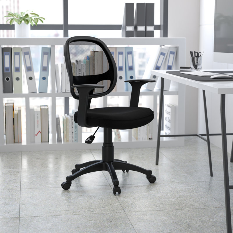 ErgoComfort Swivel Mid-Back Mesh Task Chair with Fixed Arms, Black