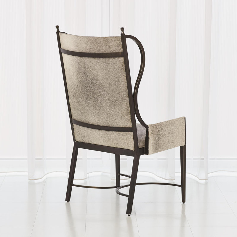 Gray Genuine Leather Wingback Chair with Metal Frame
