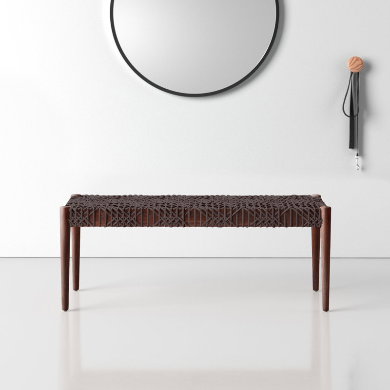 Transitional Brown Cowhide Leather Weave 47" Bench