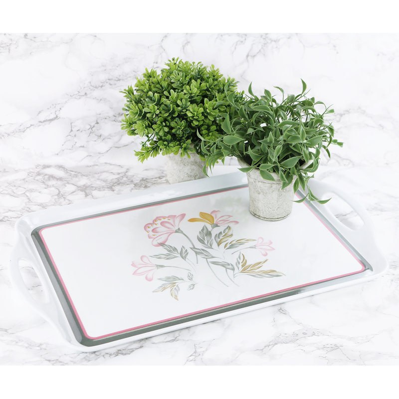 Elegant Rectangular Melamine Serving Tray in Peach-Pink
