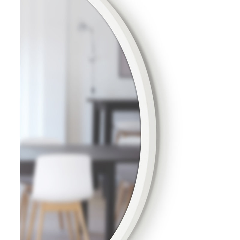 Round White Wood Wall Mirror with Rubber Frame