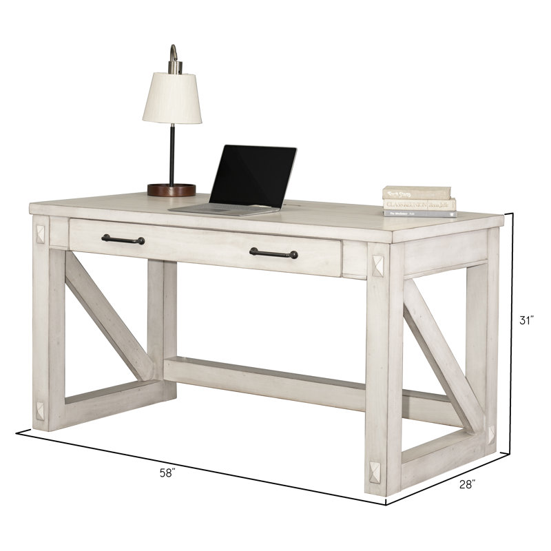 Avondale French Country White Home Office Desk with Drawer and Power Outlets