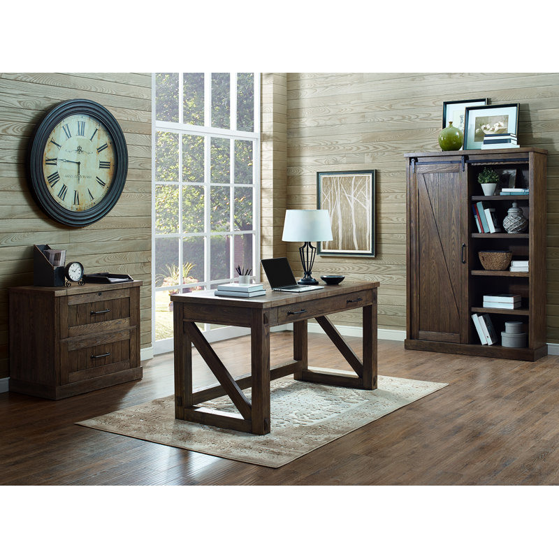Avondale Rustic Barn Door Adjustable Brown Wood Bookcase