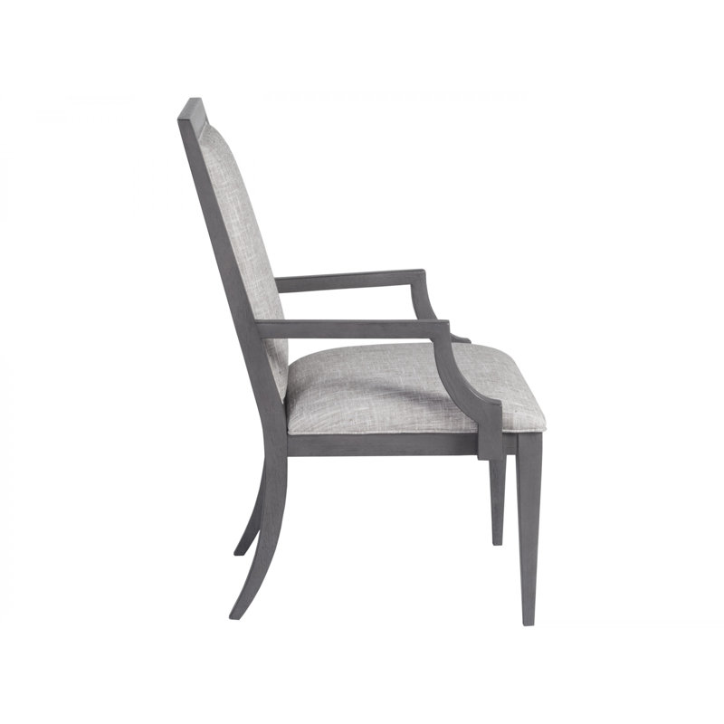 Gray Linen Upholstered Arm Chair with Wood Legs