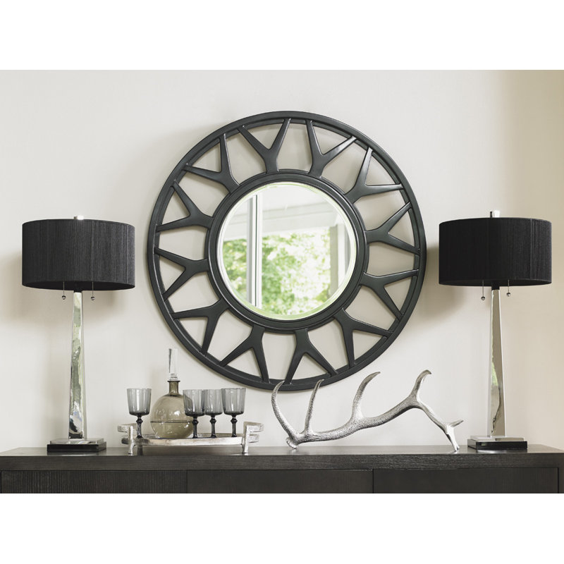 Carrera Esprit 42" Transitional Round Wood Mirror in Black/Gray