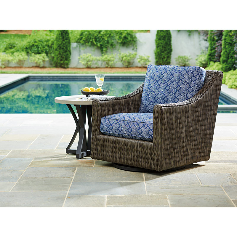 Transitional Swivel Glider Chair in Blue and Gray with Cushions
