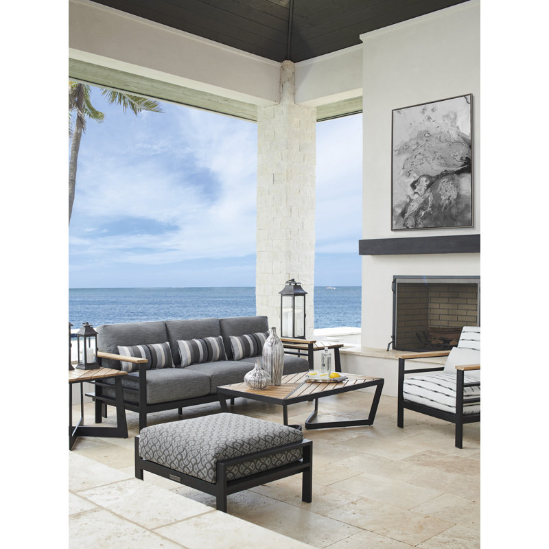 South Beach Contemporary Teak and Graphite Aluminum Ottoman