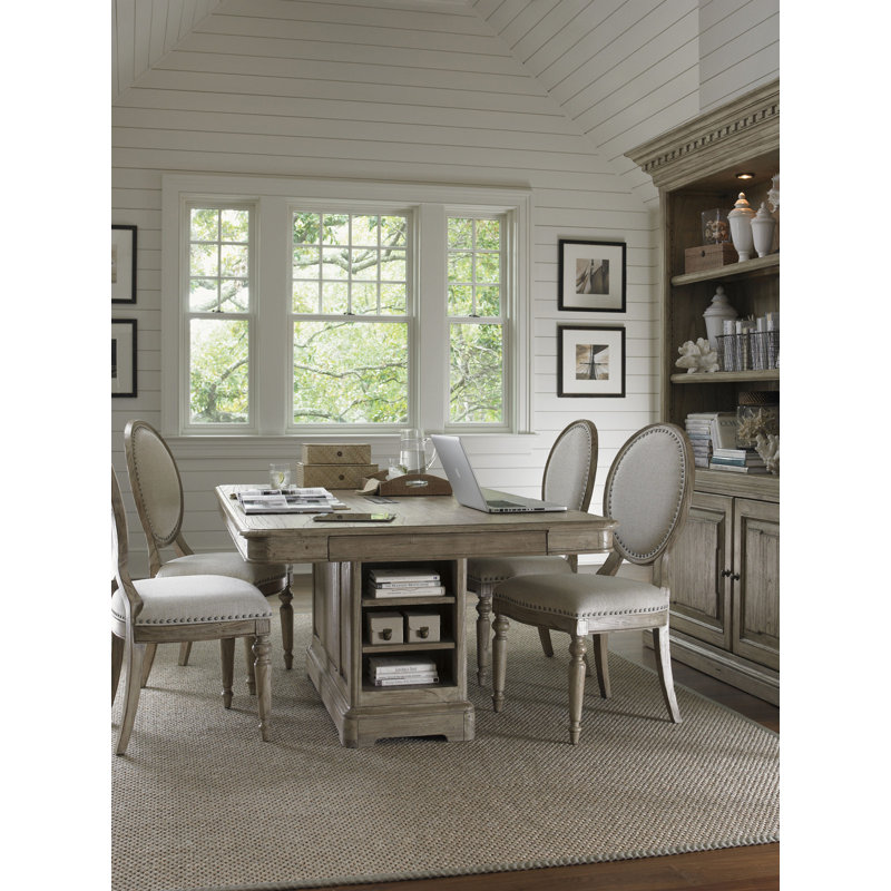 Beige Transitional Wood Rectangular Dining Table with Media Charging Station