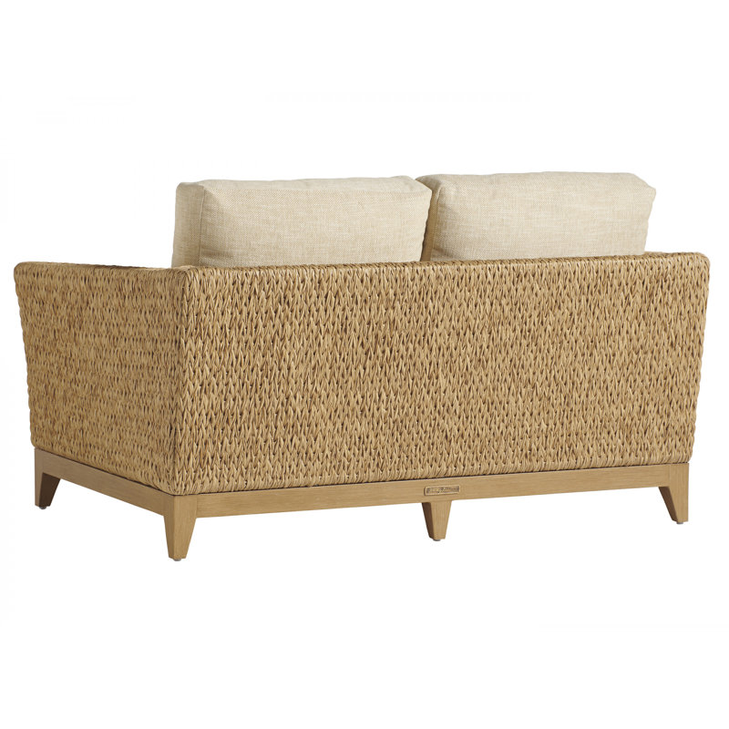 Transitional Flared Wicker Love Seat with Metal Accents