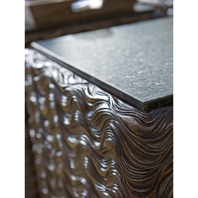 Transitional Black Pearl Stone & Metal Square End Table