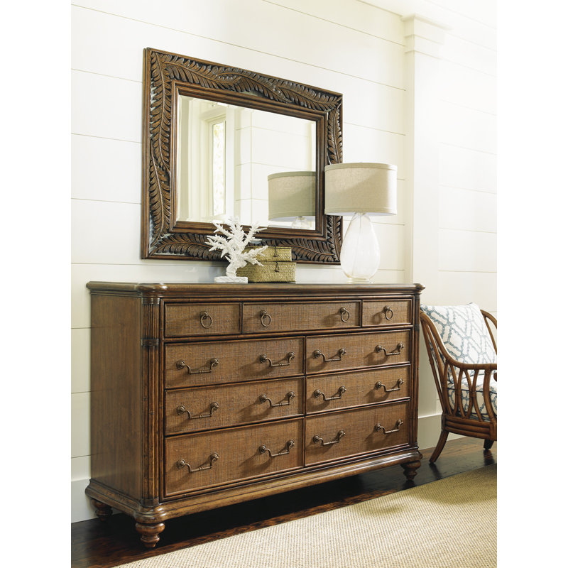 Brown Woven Raffia 9-Drawer Traditional Dresser