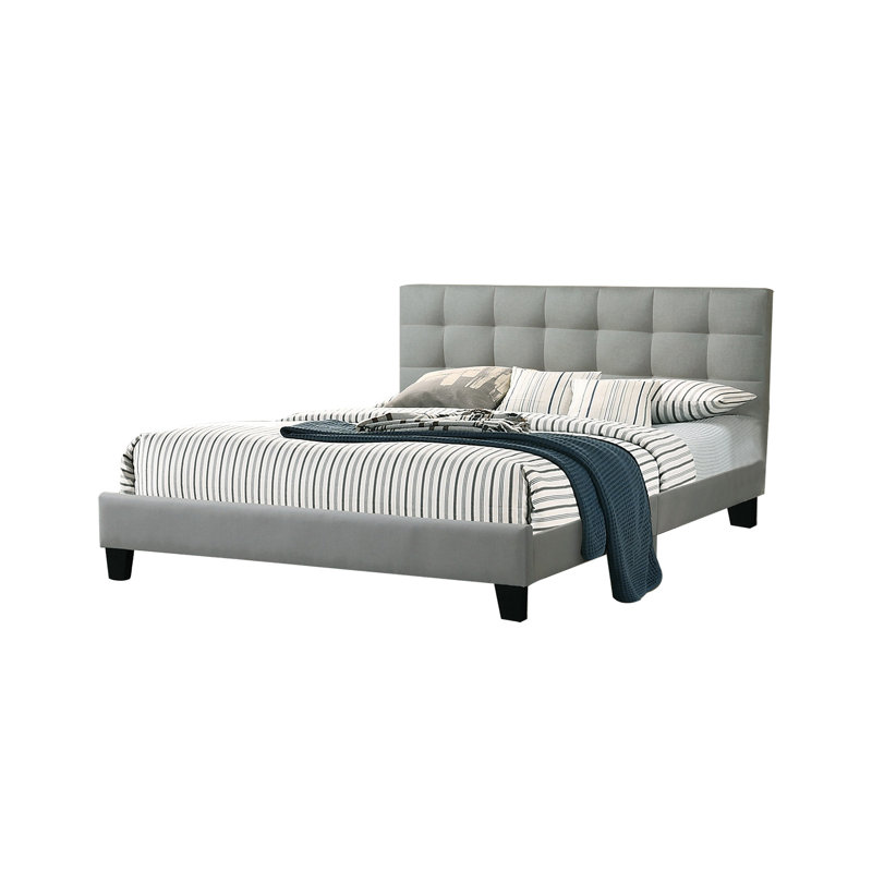 Elegant Gray Queen-Sized Tufted Upholstered Platform Bed with Slats