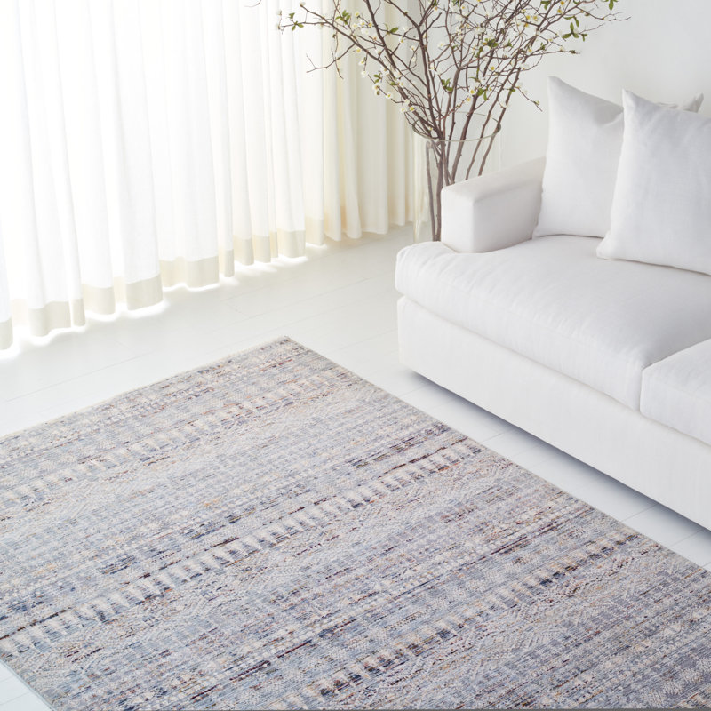 Hand-Knotted Gray and Blue Synthetic Area Rug, 7'9" x 10'