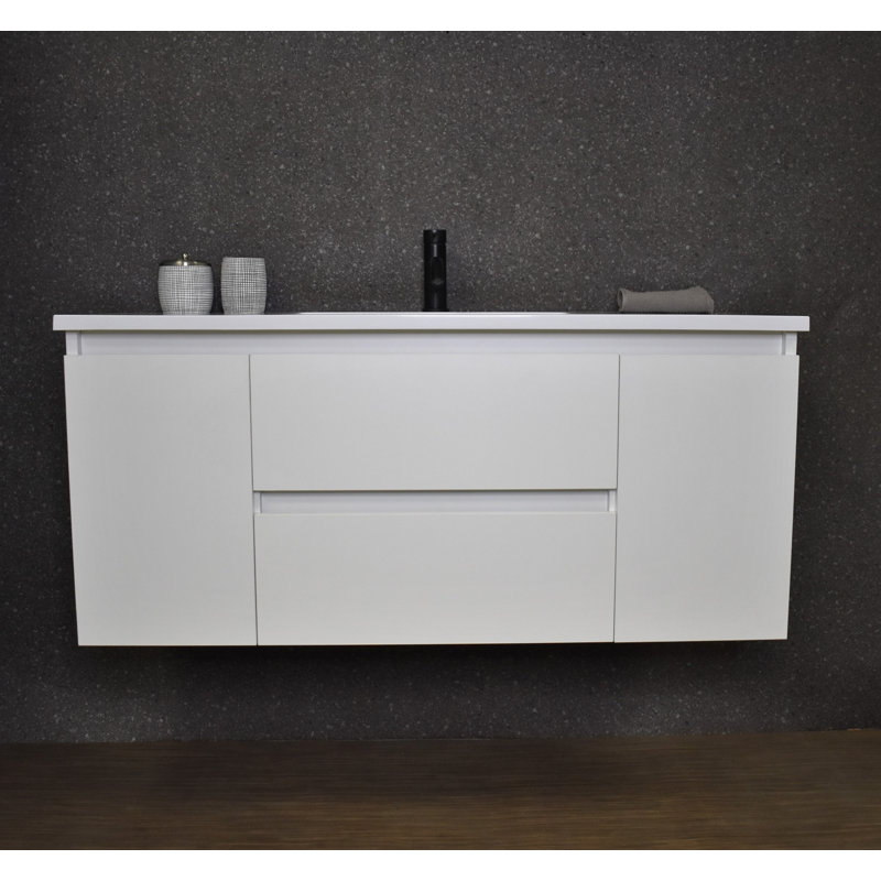 Salt 48" White Wall-Mounted Double Vanity with Acrylic Top