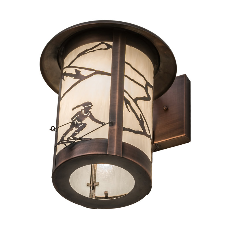Alpine Skier 14" White Art Glass & Solid Brass Wall Sconce
