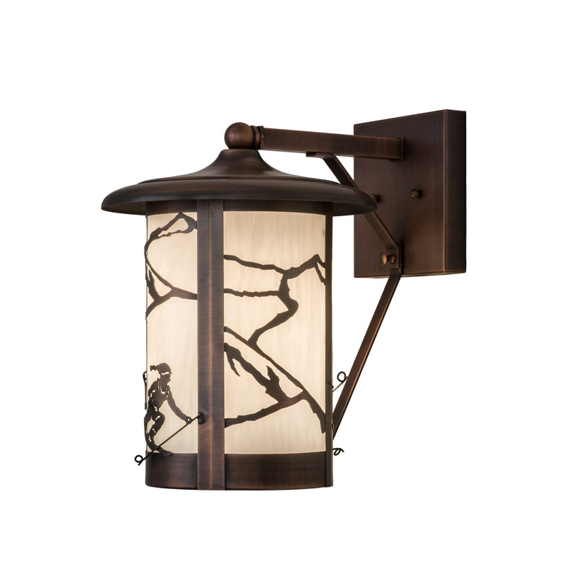 Alpine Skier 14" White Art Glass & Solid Brass Wall Sconce