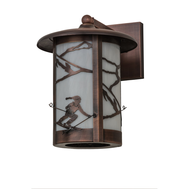 Alpine Skier 14" White Art Glass & Solid Brass Wall Sconce