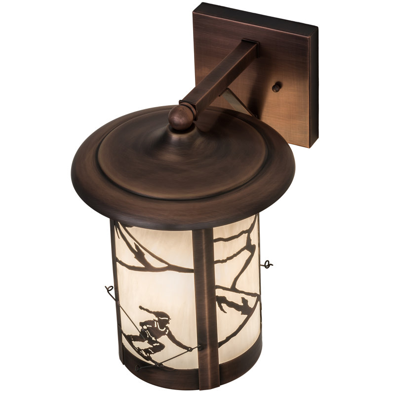 Alpine Skier 14" White Art Glass & Solid Brass Wall Sconce